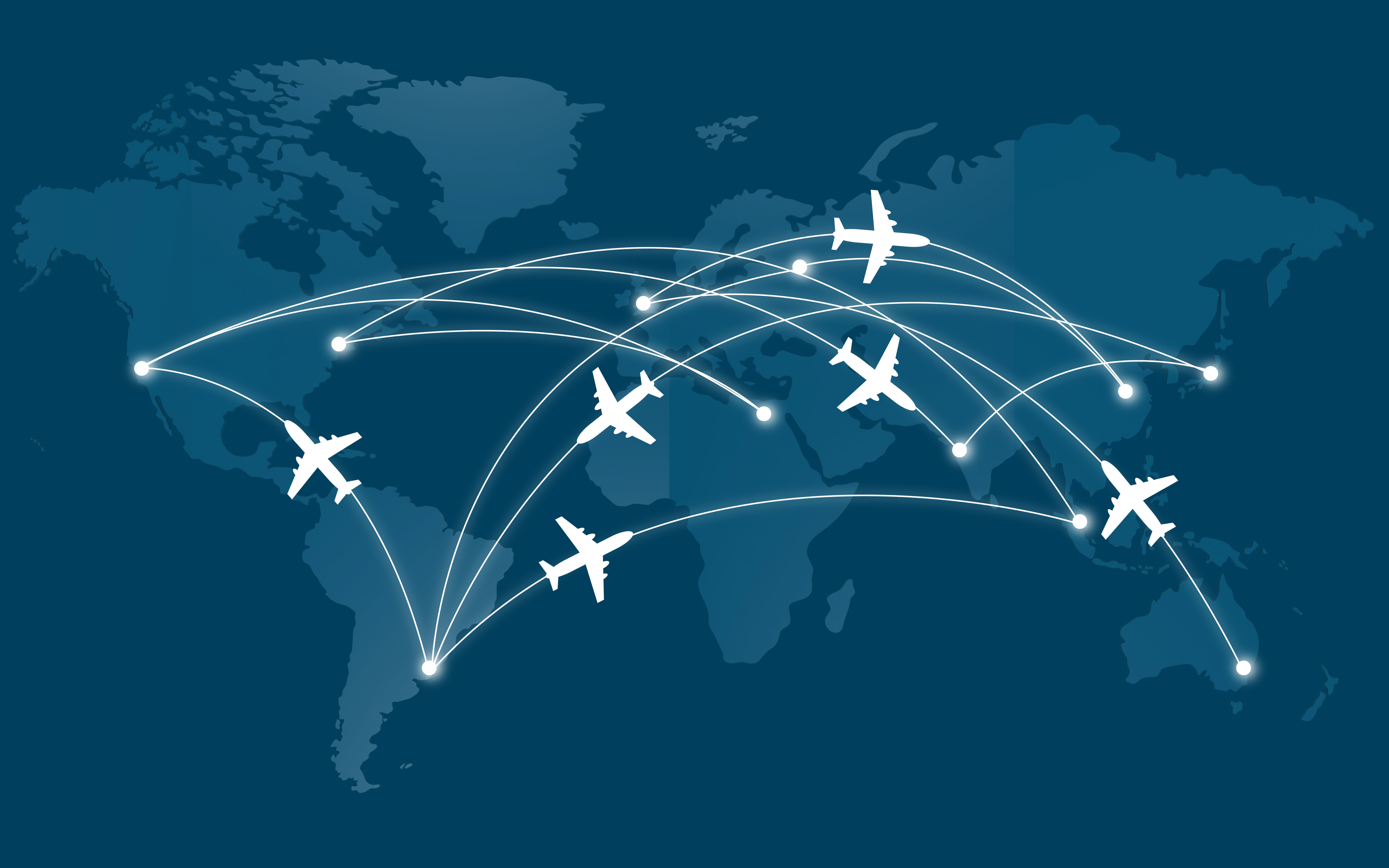 Plane and hand drawn world map